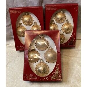 Victoria Collection Ranch USA Glass Golden Christmas Ornaments 3 Boxes 12 Balls